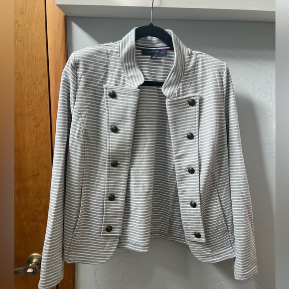 Tommy Hilfiger Military Style Lightweight Blazer Jacket Size M Gray White Stripe - Picture 1 of 8